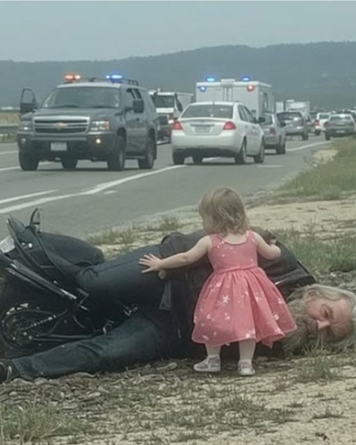 The Little Girl In A Princess Dress Refused To Let Go Of The Injured Biker — Even The Police Couldn’t Pull Her Away