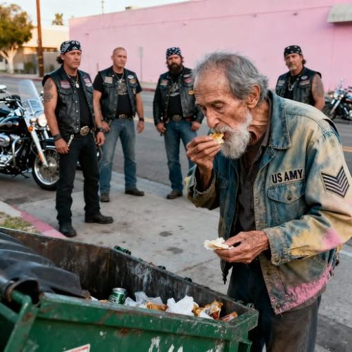 Tough Bikers Cried As They Saw An 82-Year-Old Veteran Eating Food Through The Dumpster